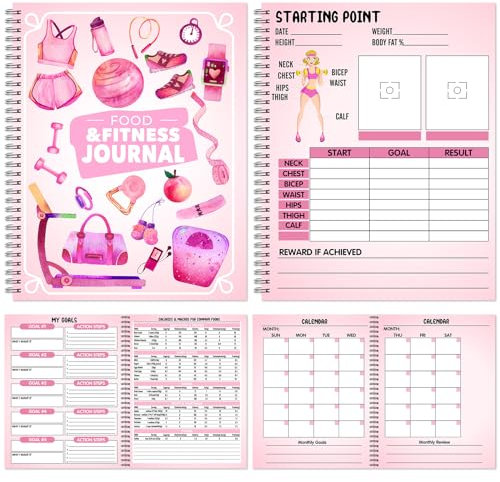 Harloon Food and Fitness Journal for Women Weight Loss Tracker Planner Workout Dairy Wellness Log Notebook with Calendar Calorie Counter Diet Meals Health Gift for Women Mom Wife, 8.5 x 11''