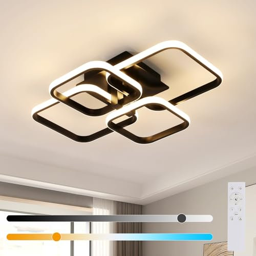 Mckalen Deckenleuchte LED Dimmbar, 48W 5400LM Deckenlampe Modern Schwarz mit Fernbedienung 3000K-6500K, Deckenbeleuchtung Quadratisch Groß für Schlafzimmer Wohnzimmer Küche
