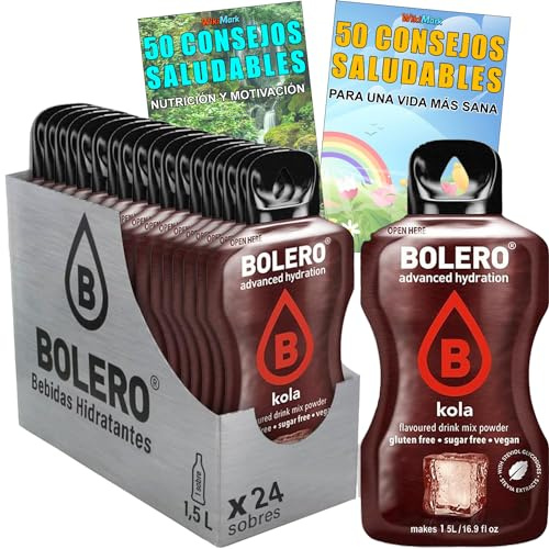 Lot de boissons Bolero (24 sachets de 9 g) Saveur COLA Hydratant à la vitamine C, sans sucre + Carte de 100 conseils santé et mode de vie sain x WikiMark (24 sachets + Carte de 100 conseils, COLA