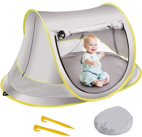 Tienda Playa Bebe Pop Up Anti-UV 50+, Refugio Protección Sol Niños Camping Desplegable Instantánea, Carpa Vacaciones Piscina Plegable Portátil Aire Libre con Bolsa Almacenamiento, Cuerda Atar y Clavo