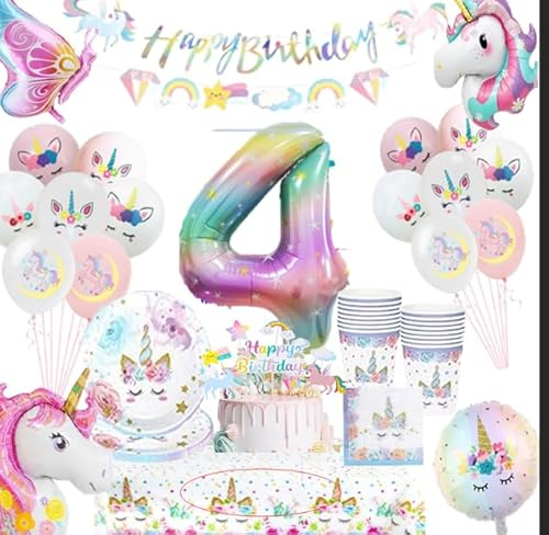 KQMGJYB Décoration Licorne pour Anniversaire Fille - Vaisselle, Gobelets, Serviettes, Couverts, Nappe, Ballon pour 16 Invités