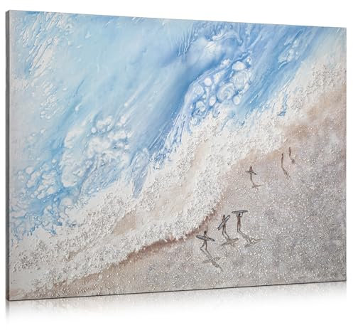Arborus Handgemaltes Gemälde 75 x 100 cm Ölgemälde Wanddeko auf Leinwand Kunstwerk Strand Meer Wellen Wandgemälde Wand Kunst Wandbild für Schlafzimmer Esszimmer Deko Büro Deko Hotel Deko Küste Strand