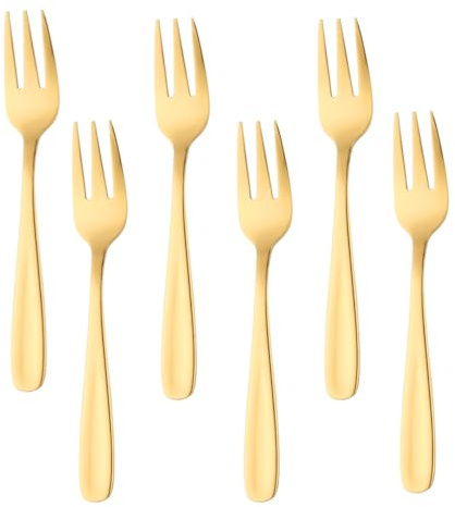Buyer Star Obst Dessertgabel Set *6 Stück, 5,3 ZollEdelstahl, wiederverwendbare Vorspeisen Gabelnfür Haus Küche Restaurant, Camping Picknick, Kuchen, Käse (Gold)