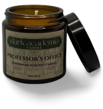 Dark Academia Candle: Professor's Office – Handgemachte Duftkerze im braunen Apothekerglas, aus natürlichem Sojawachs – Verleiht Ihrem Raum den raffinierten Duft eines traditionellen Studierzimmers