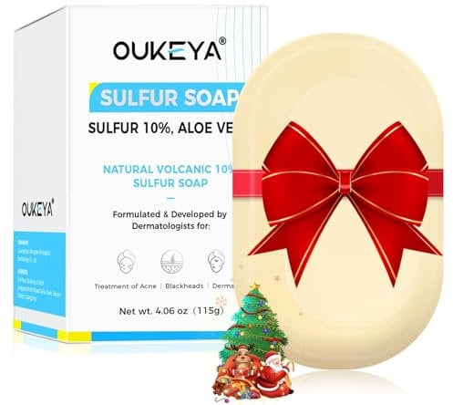 OUKEYA 10% Sapone Allo Zolfo, Sapone Viso Pelle Grassa, Acido Salicilico, Olio di Tea Tree, Aloe Vera, Antibatterico, Lenitivo, Pulizia Profonda, Riparazione Della Barriera Cutanea, 115g