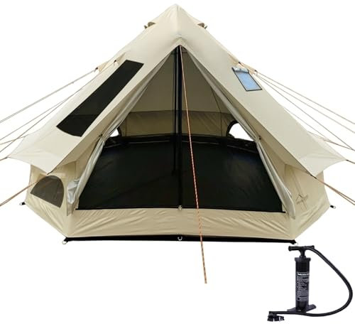DANCHEL OUTDOOR B2I Wasserdichtes aufblasbares Campingzelt mit Herdheber für 1–3 Personen, keine Mittelstange, tragbar, aufblasbar, mit Pumpe, 300D Oxford-Polyester, Glockenzelt Wandern, 13,2 kg, 3 m