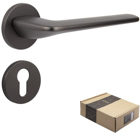 APECS Türgriffe innentüren Modern Türklinke für Haustür Innentür mit quadratisch Rosetten Türgriff graphit matt Drückergarnitur mit Befestigungsmaterial Türbeschlag Modell CAPELLA PZ - Profizilinder