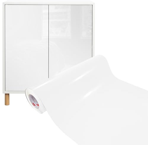 DecoMeister Vinilo Adhesivo Muebles Blanco Brillo Papel Decorativo Autoadhesivo Para Forrar Encimera Cocina Lámina Impermeable Para Exterior Puerta Pegatina Para Armario Mesa En Rollo 63 x 400 cm