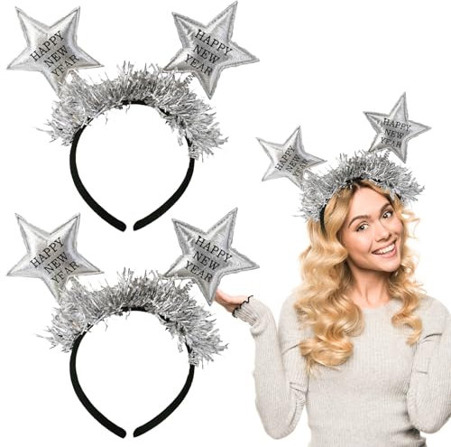 2 Stück Happy New Year Haarreifen, New Year Deko Haarreif, New Year Party Haarschmuck Zubehör, Haarreifen Silveste Für Erwachsene Und Kinder, Silvester Deko Tiara, Silvester Decoration (B-Silber)