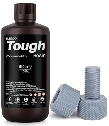 ELEGOO Tough Resin, 3D Drucker Harz mit Hoher Schlagzähigkeit und hoher Zähigkeit, 3D Resin für MSLA 3D Drucker, Grau 1000g