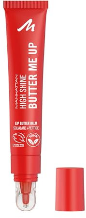 Manhattan High Shine Butter Me Up Lip Butter Balm, getönter, ultra-feuchtigkeitsspendender Lippenbalsam mit glossy Finish, vegane Formel, Vanilleduft, 15 ml, Fb. 005 Red Velvet