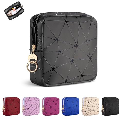 Trousse Donna Trucchi Ragazza Piccola Pochette Porta Trucchi da Borsa Beauty Case Piccolo da Viaggio in Pelle PU per Organiser Cosmetica Trucco Mini Borsetta Portatile Idee Regalo Compleanno(Gris)