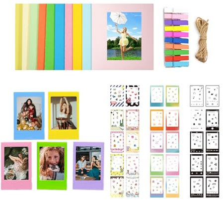 Colorful Mini Frames for Instax Photos With 30pcs Lovely Photo Border Stickers,Compatible with Fujifilm Instax Mini LiPlay 12 11 9 8+ 8 evo 99 SE 40 90 70 50S 26 25 7S Film
