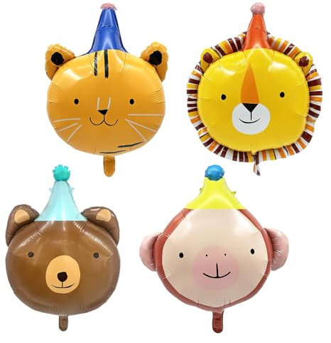 UOCAI Pack of 4 Foil Balloons, Forest Animals, XXL Foil Balloon Animals Birthday, Balloons Animal Head, Helium Balloons Animals, Animal Head Giant Balloon, Foil Balloons Animal for Children's Birthday