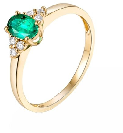 Tolldek 18 Karat Gold 750 Ring, Klassiker Solitärring mit Labor Erstellt Smaragd 0.5ct Ovalschliff, Partnerringe mit Moissanit 18K Gold Trauringe Echt Gold, Gr.48 (15.3)
