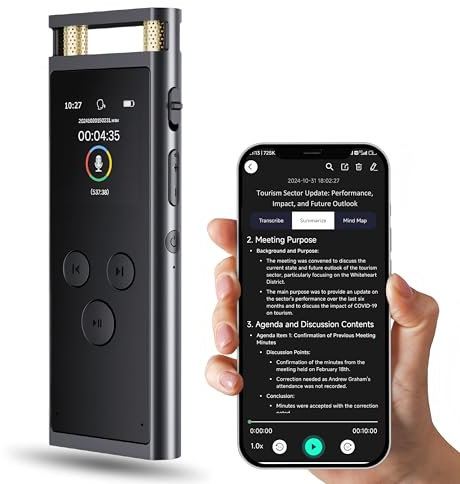 FoCase 64GB AI Voice Recorder with Playback, Voice Activated, Transcribe & Summarize, Translation, APP Control with Chat GPT, Aluminum Alloy Dictaphone, Audio Recorder for Lectures, Meetings
