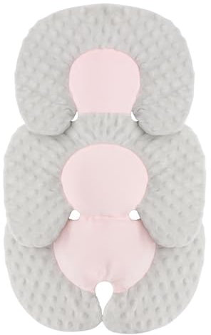 Baby Autositz-Kissen, Kopf- und Körperstütze für Neugeboreneneinsatz, 2-in-1 reversibles Babysitz-Kissen, weiche Kinderwagen-Einlage für Autositze, Babywippen, Kinderwagen und Schaukeln (Graurosa)