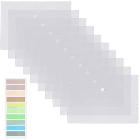 ZMDMAH 12pcs Dokumentenmappe A5 KlarsichthüLlen mit Druckknopf Dokumententaschen mit Haftnotizen Dokumententasche A5 Abheftbar 24x17cm Mappen für Papierkram, Dokumente, Quittungen und UmschläGe