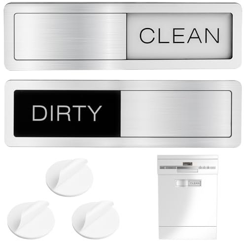 Clean Dirty Dishwasher Magnet Sign –Dishwasher magnet clean dirty sign indicator with Adhesive Option – Stainless Steel Sign for Home or Office –Fashion Kitchen Decoration