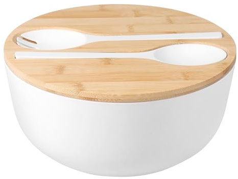 Salad Bowl with Lid and Servers - 3.9L Large Mixing Bowls Set - Versatile Smooth Surface Salad Bowl with Server for Fruits,Salads and Decoration (White)