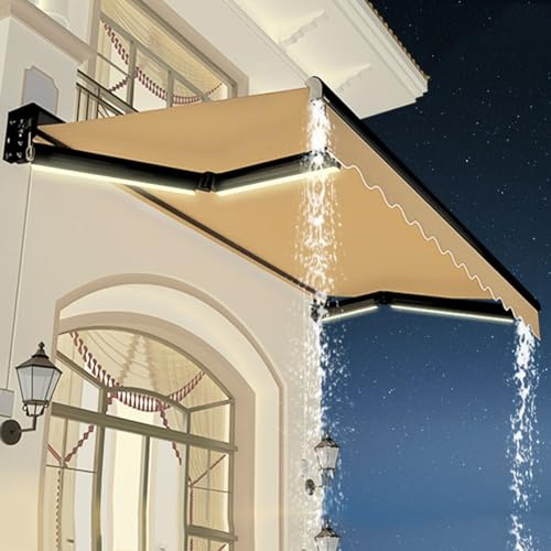 sunbiaouk Tende da sole a LED motorizzate, tende da sole elettriche retrattili con telecomando, tende da sole da esterno, non richiedono montaggio, per balconi, patii o bar(Beige,2.5x2M)