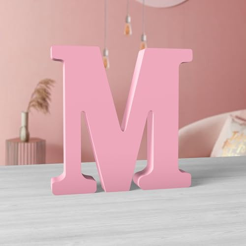 MeteoraPrime Holzbuchstaben, Rosa, 15 cm, unfertig, für Wanddekoration, dekorative Buchstaben, stehend, rosa Buchstaben, in Blöcken, für Wanddekoration für Projekte (M)
