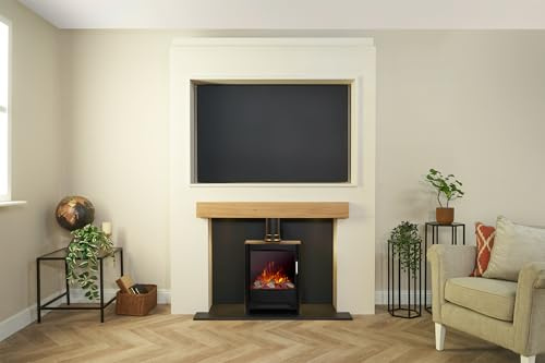 Acantha Pre-Built Stove Media Wall 2 with TV Recess & Keston Electric Stove in Black