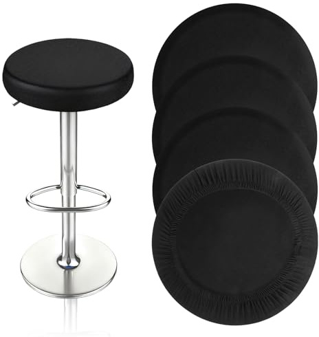 4 Stück Hocker Bezug Rund Hockerbezug Rund Kissenbezug Schwarz 28-36cm Barhocker Bezug Chair Cover Stuhlbezug Knitterfrei Staubdicht Sitzbezug Stuhl überzieher Bürostuhl Decke für Esszimmer Büro Runde