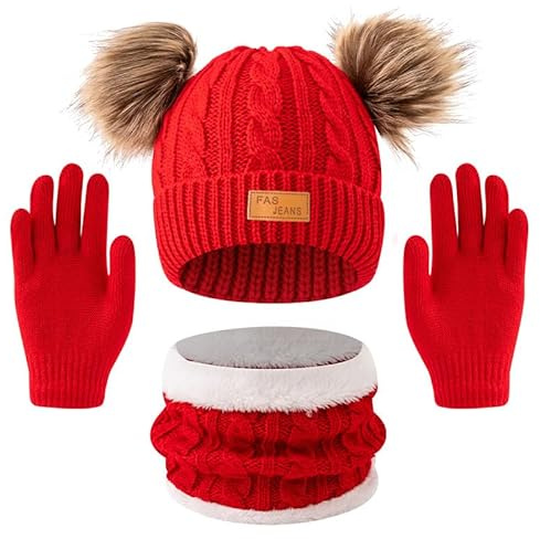 YRPACFB Mädchen Winter Beanie Hut, Schal, Handschuhe Set, Strickmütze Beanie Hut für Mädchen Jungen, Kinder Wintermütze Set, Jungen Handschuhe Runder Schal