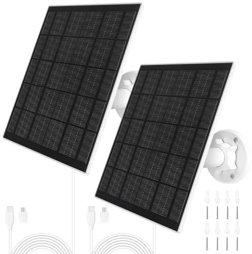 URAQT 2 Pack Solarpanel für Eufy kamera, 5W Kamera Solarpanel Kompatibel mit Eufycam, Solarmodul für Überwachungskamera Aussen Akku mit Micro USB-C Adapter, IP65 Wasserdicht, Verstellbarer Bügel