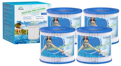 TOREAD Filterkartusche Type D für Summer Waves, 4er-Pack | Pool-Filterkartuschen für Pool Pump SFS-350/600, RP-350, RX-600, 10,8×9,6cm