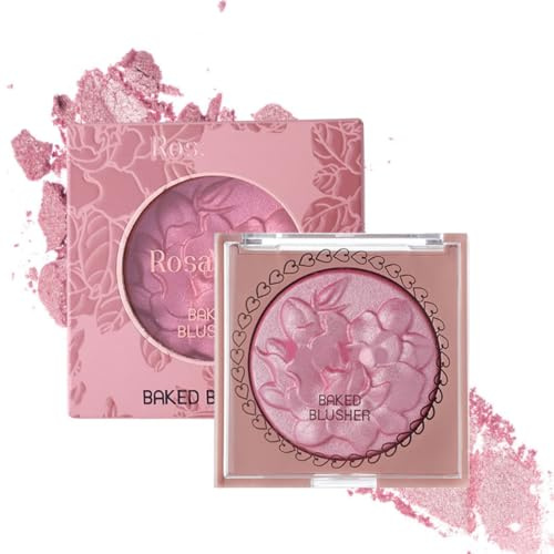KARLOR Baked Blusher Highlighter - Fard pressato con 3D perlescente, con glitter, struttura floreale in rilievo, rosa, blush Highligh Polvere Palette (Blush 01#)