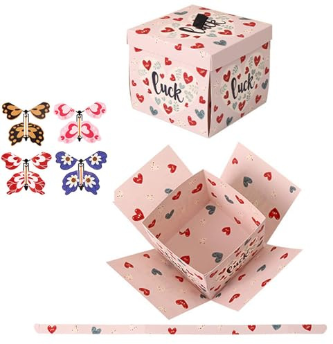 szaluyk Schmetterling Box - Explosionsbox | Geschenkschachtel | Butterfly Gift for Birthday | Fliegende Schmetterlinge Überraschung | Für Geburtstag Hochzeit Jahrestag | DIY Deko Pink Blau Weiß