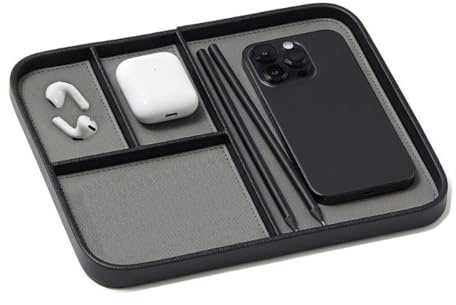 Ktnyl PU Leder Ablage Tablett, Schlüsselablage Flur Tisch Ablageschale Büro, Kleine Aufbewahrung, für Münzen, Schreibwaren, Schlüsseluhr, Geldbörse, 30,3 x 20,2 x 3,2 cm (Schwarz)