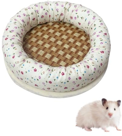 Tapis Rafraichissant Hamster,Cachette pour Petits Animaux,avec Tapis Rafraîchissant en Paille de Papier et Housse en Lin et Coton,pour Hamsters,Planeurs de Sucre,Lapins,Chinchillas et Hérissons