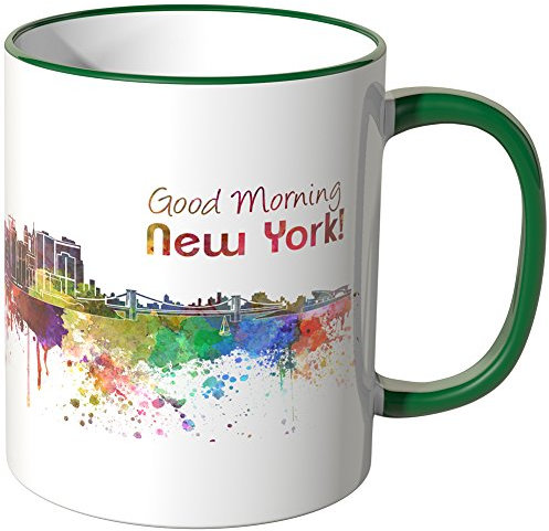 WANDKINGS® Tasse, Schriftzug Good Morning New York! mit Skyline - GRÜN
