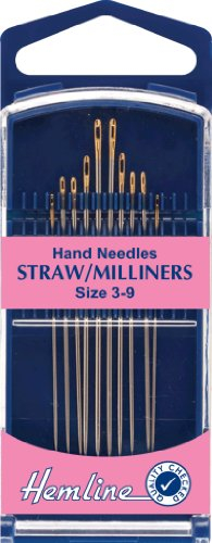 Hemline H287G.39 Gold Eye Straw/Milliners Hand Sewing Needles 10 Pk Sizes 3 - 9 by Hemline