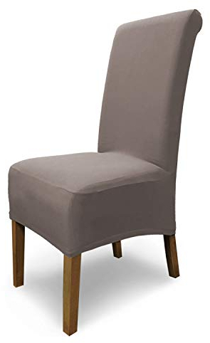 Scheffler Home Lot de 2 housses de chaise Emma Cottina Taupe - Housses de chaise élastiques lavables en coton - Pour chaises de salle à manger à dossier haut - Certifiées Öko-Tex