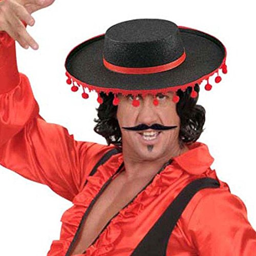 Amakando Spanien Hut Flamenco Spanischer Sombrero mit Bommeln Torero Stierkämpfer Kopfbedeckung Zorro Filzhut Spanier Matador Stoffhut Fasching Kultur Mottoparty Accessoire Karneval Kostüm Zubehör