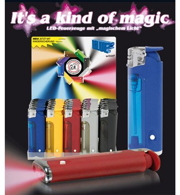 25 Feuerzeuge Blue² Rainbow mit LED Leuchte (0,40 EUR/Stück)