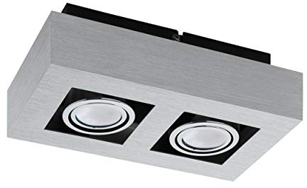 EGLO LED Deckenleuchte Loke 1, 2 flammige Aufbauleuchte Modern aus Aluminium und Stahl, Deckenlampe in Gebürstet, Chrom, Schwarz, Aufbaulampe mit GU10 Fassung, LED Leuchtmittel inklusive, schwenkbar