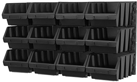 14 teiliges Wandregal Lagerregal Regale inkl. Stapelboxen Gr. 3 schwarz Werkstatt
