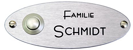 Klingelschild - Taster oval mit SOFORTGRAVUR + VORSCHAU: Gravur/Türschild + Klinge. Auch mit LED Licht Taster/möglich