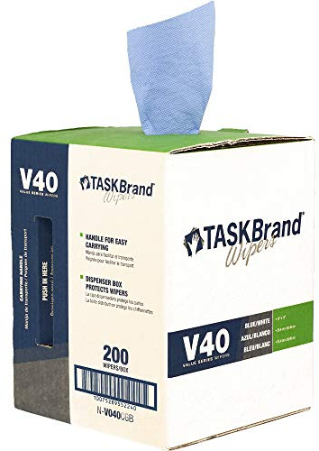 TaskBrand N-V040CGB Blue V40 Value Series Center Pull Wiper Sheets, All-Purpose Disposable Cleaning Towels, 10 x 11.5 Inches, Roll of 200