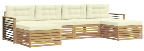 vidaXL Sofagarnituren 6 pcs Weiß und Creme Massivholz Akazie, Akazienholz Sofa-Set, modulares Design für die Lounge im Freien, Bequeme Loungemöbel für den Garten