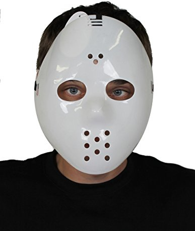 HOCKEY WEIßE HARTPLASTIK MASKE MIT BEFESTIGUNGS GUMMI UND AUGEN LÖCHERN =EIN VERSCHIEDENEN STÜCKZAHLEN = SUPER FÜR HALLOWEEN ODER FASCHING UND KARNEVAL MASKEN VERKLEIDUNGS KOSTÜME= 1 MASKE