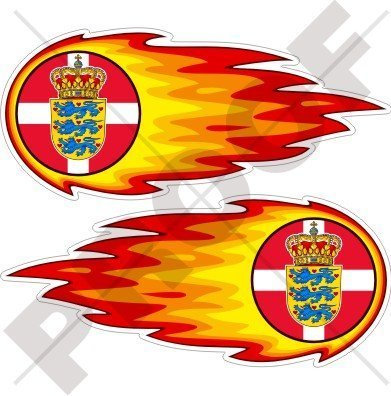 DÄNEMARK Dänischer flammender Feuerball Feuer 125mm Auto & Motorrad Aufkleber, x2 Vinyl Stickers