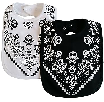 Baby Moo's | Rock'n'Roll-Baby-Lätzchen | Rockstar Babylätzchen für Jungen/Mädchen | Babyparty, Geburtstag Neutral Unisex oder Zwillinge Baby Geschenke [2er Pack 0-3 Jahre] 1x Schwarz 1x Weiß Lätzchen