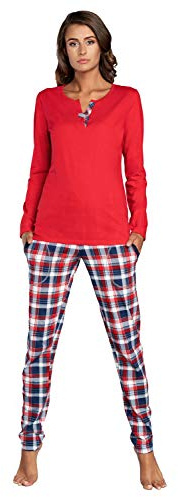 Italian Fashion Pyjama Femme Coton | Ensembles de Pyjama Femme | Pyj' Hiver Chaud | Vêtements de Nuit | 2 Pièces avec Haut à Manches Longues avec Motif à Carreaux S-XXL