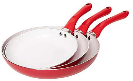 Jean-Patrique Bio Supreme Non-Stick Frying Pans Set 3 Piece (Red) - Ceramic Nonstick Frying Pan Induction Compatible, Non Stick Frying Pan Set